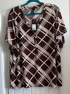 NWT 80 Park Plus Size Brown/White Top 3X